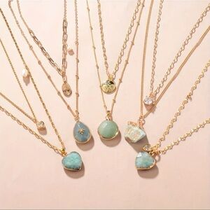 Set of 2 14K Gold Plated Natural stone Boho Chic Necklaces